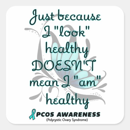 'Kijk', gezond/vlinder...PCOS Vierkante Sticker (Voorkant)