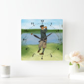  kijk Golfer Golf die een zwaai maakt Vierkante Klok (Huis)