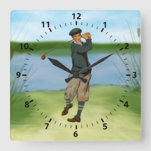 kijk Golfer Golf die een zwaai maakt Vierkante Klok