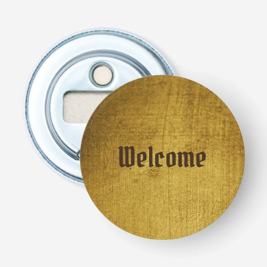 -Kijk goud gebruikt. kunst Button Flesopener (Voorkant)