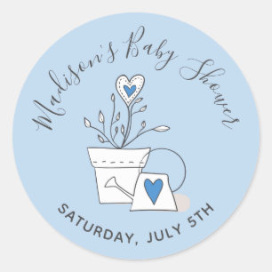 Kijk hoe ik groei blauwe potplant baby shower ronde sticker
