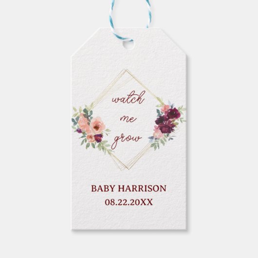 Kijk hoe ik groei Boho herfst bloemen herfst baby Cadeaulabel (Voorkant)