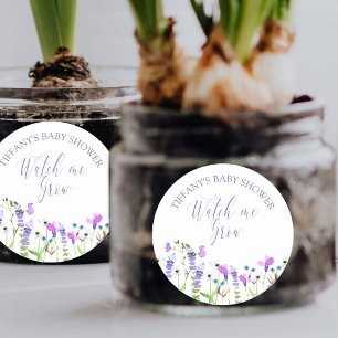 Kijk hoe ik groei paarse wilde bloem baby shower ronde sticker