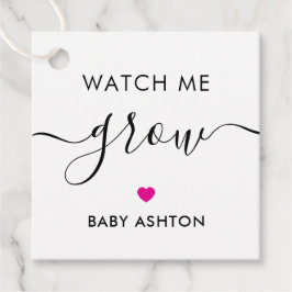 Kijk hoe ik groei, Plant Baby shower Label, Fuchsi Bedankjes Labels