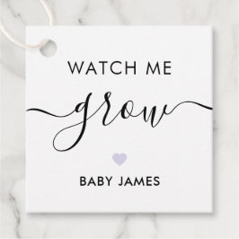 Kijk hoe ik groei, Plant Baby shower Label, lavend Bedankjes Labels