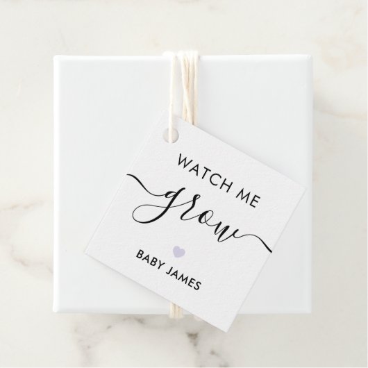 Kijk hoe ik groei, Plant Baby shower Label, lavend Bedankjes Labels (In situ)
