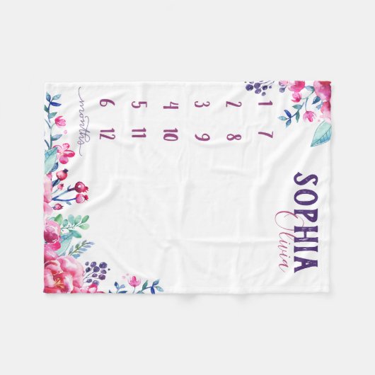 Kijk hoe ik groei - waterverf bloeit paarse fleece deken (Voorkant (Horizontaal))