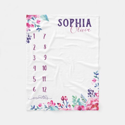 Kijk hoe ik groei - waterverf bloeit paarse fleece deken (Voorkant)