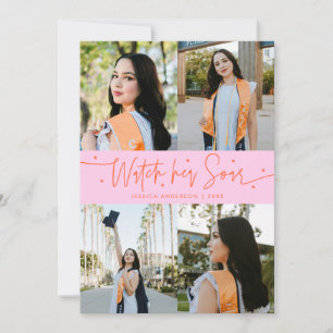 Kijk hoe ze vliegt Multi Foto Oranje Roze Afstuder Aankondiging