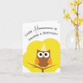 Kijk Hooooooooooo is een verjaardagsfeestje - Pun  Kaart (Gele Bloem)