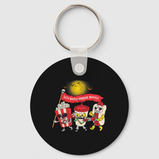 Kijk Horrorfilms Halloween Grappig Spook Skelet Sleutelhanger (Voorkant)