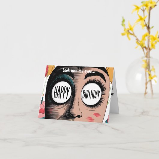 Kijk in mijn ogen vrolijk verjaardagsgezicht kaart (Gele Bloem)