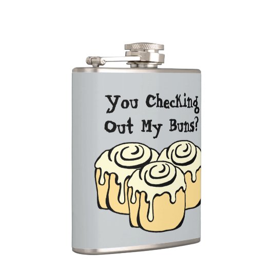 KIJK JE MIJN BUNS UIT? Funny Pun Humor Quote Heupfles (Rechts)