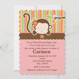 Kijk Maar Meisje Aap Baby Shower Uitnodiging