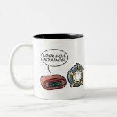 Kijk mam, geen handen! tweekleurige koffiemok (Links)