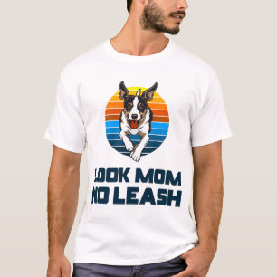 Kijk Mam Geen Lijn Grappig Retro Hond Moeder Cadea T-shirt