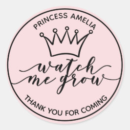 Kijk me groeien roze en zwart koninklijke gunst ronde sticker