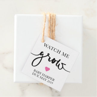 Kijk me groeien roze gunst Label Baby shower