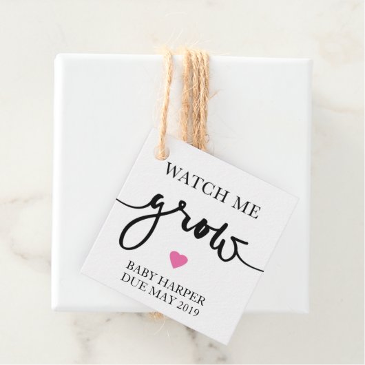 Kijk me groeien roze gunst Label Baby shower (In situ)