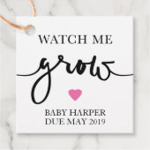 Kijk me groeien roze gunst Label Baby shower (Voorkant)