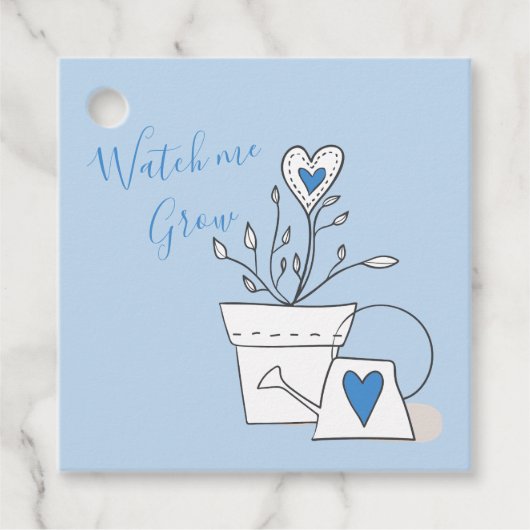 Kijk me kweken Plant cadeau blauw Baby shower Bedankjes Labels (Voorkant)