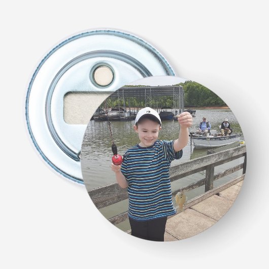 KIJK! Mijn eerste vis uploadt je foto Button Flesopener (Voorkant)
