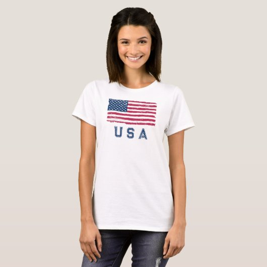 Kijk naar de Amerikaanse vlag (blauwe tekst) T-shirt (Voorkant volledig)