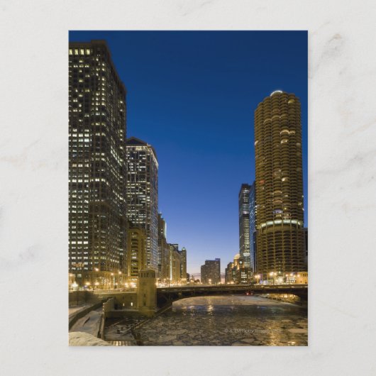 Kijk naar de bevroren rivier van Chicago bij de sc Briefkaart (Voorkant)