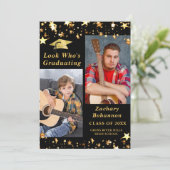 KIJK NAAR DE GRADUERENDE Black Gold Stars foto Kaart (Staand voorkant)