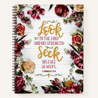 Kijk naar de Heer met bloemen op hout Notitieboek