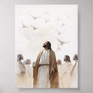 Kijk naar de vogels in de lucht (Matteüs 6:26) Poster