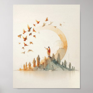 Kijk naar de vogels - Waterverf Jesus Christmas Bi Poster