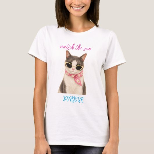 Kijk naar de Zon Bonjour Kat T-Shirt (Voorkant)