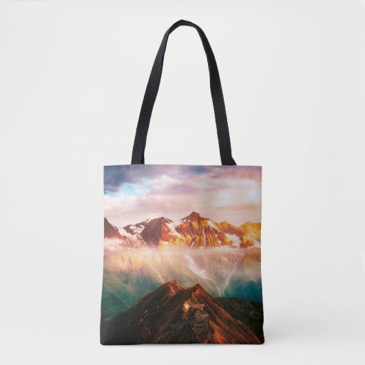 Kijk naar de zonlichtheuvels naar schemering. Dram Tote Bag (Voorkant)