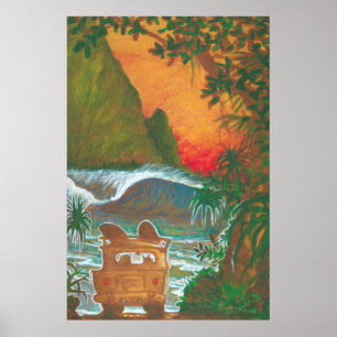 Kijk naar het Sunset Man Dog en Surf Van Poster