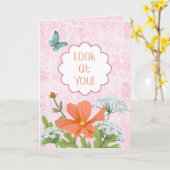 Kijk naar jou! Pink Floral Garden Gefeliciteerd Kaart (Gele Bloem)