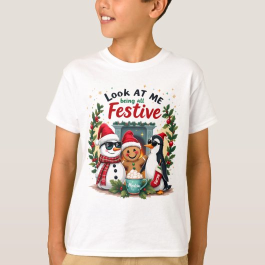 Kijk naar mij allemaal feestelijk grappig kerst Ki T-shirt (Voorkant)