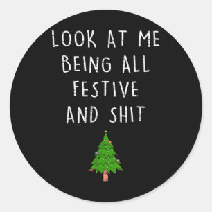 Kijk naar mij als feestelijke en grappige kerst ronde sticker