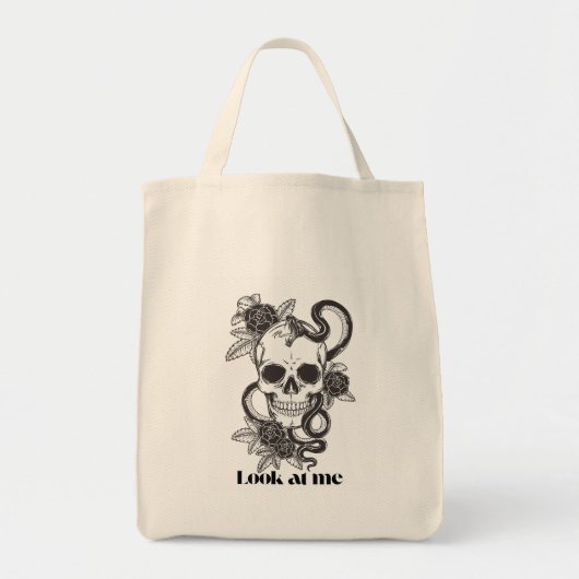 Kijk naar mij gothic schedel bloementas tote bag (Voorkant)