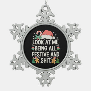 Kijk naar mij, helemaal feestelijk en kerstmis tin sneeuwvlok ornament