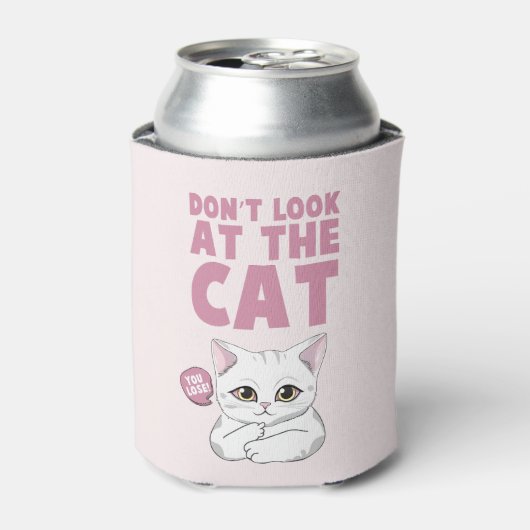 Kijk niet naar de kat - grappige witte kat blikjeskoeler (Blikje Voorkant)