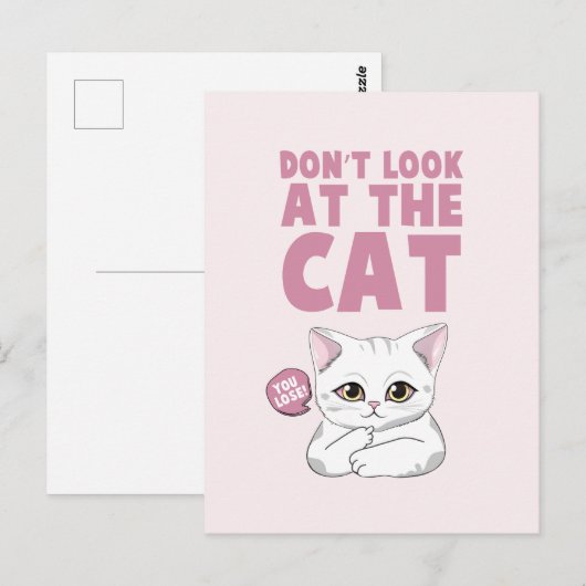 Kijk niet naar de kat - grappige witte kat briefkaart (Voorkant / Achterkant)