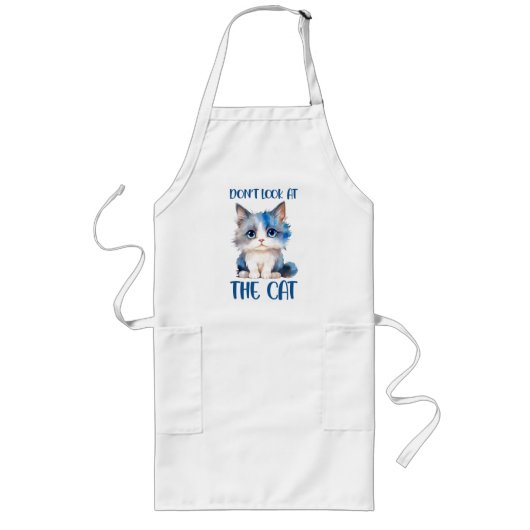 Kijk niet naar de kat - Schattige blauwachtige kit Lang Schort (Voorkant)