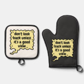 Kijk niet terug tenzij het een goed uitzicht is ovenwant & pannenlap set (Voorkant)