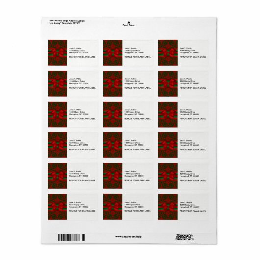  kijk op rode groene Damask #2 met Bow Etiket (Full Sheet)