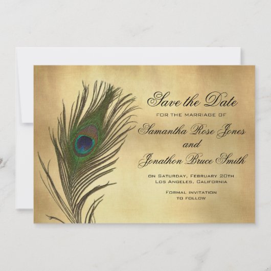 kijk Peacock Veer Elegant sparen de Datum Save The Date (Voorkant)