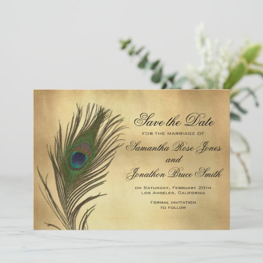 kijk Peacock Veer Elegant sparen de Datum Save The Date (Staand voorkant)