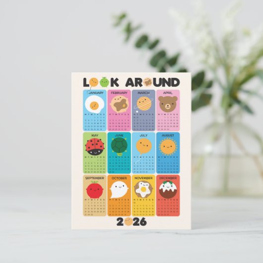 Kijk rond Kawaii 2026 Kalender Briefkaart (Staand voorkant)