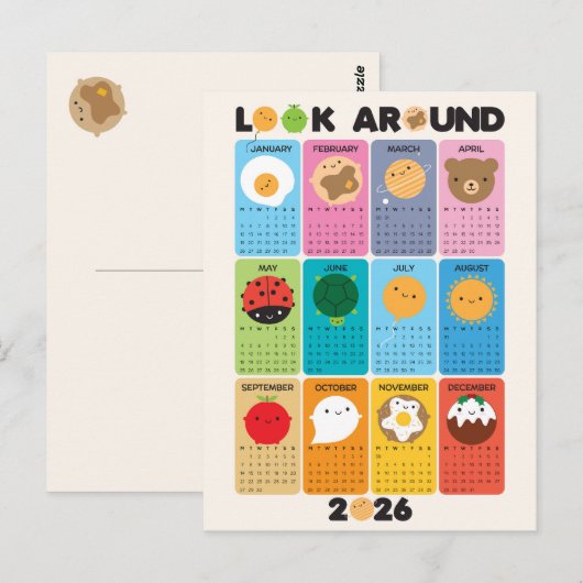 Kijk rond Kawaii 2026 Kalender Briefkaart (Voorkant / Achterkant)