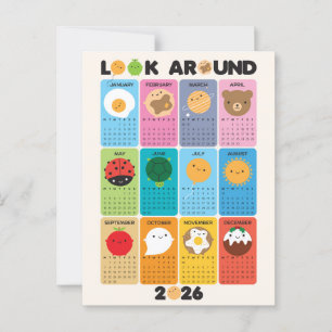 Kijk rond Kawaii 2026 Kalender Briefkaart